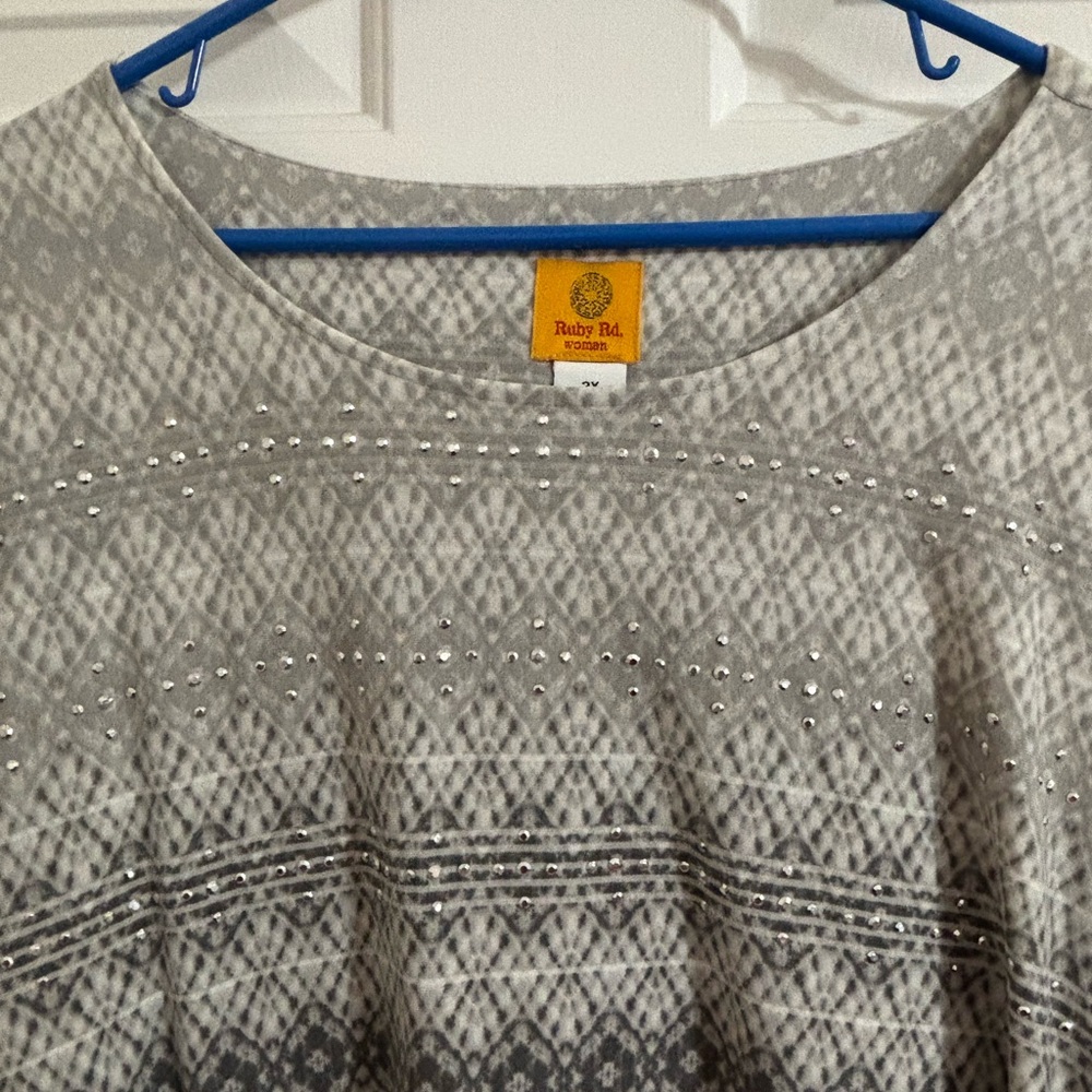 Ruby Rd. Gray Embellished Top - Picture 2 of 4